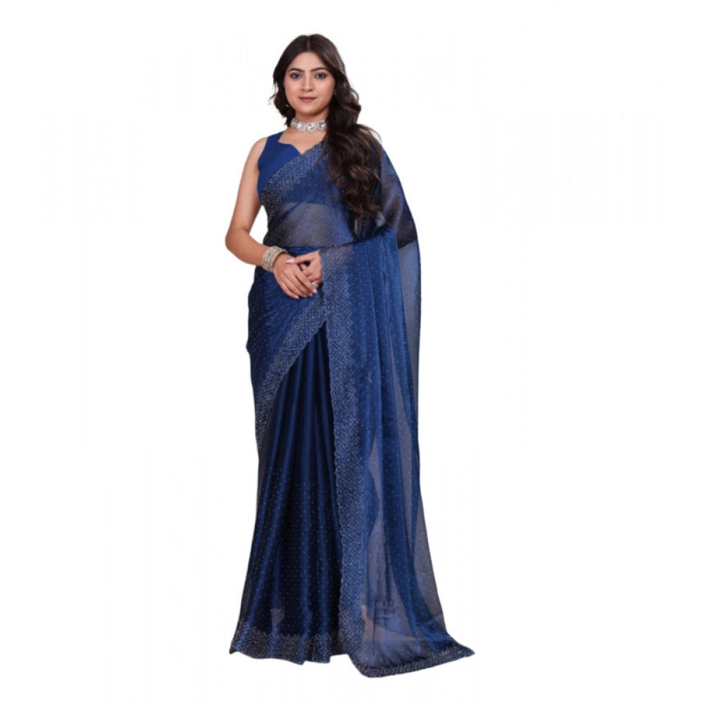 Seduva Women's Jimmy choo Embellished Bollywood Saree With Unstitched Blouse 5.5Mtr (Blue)