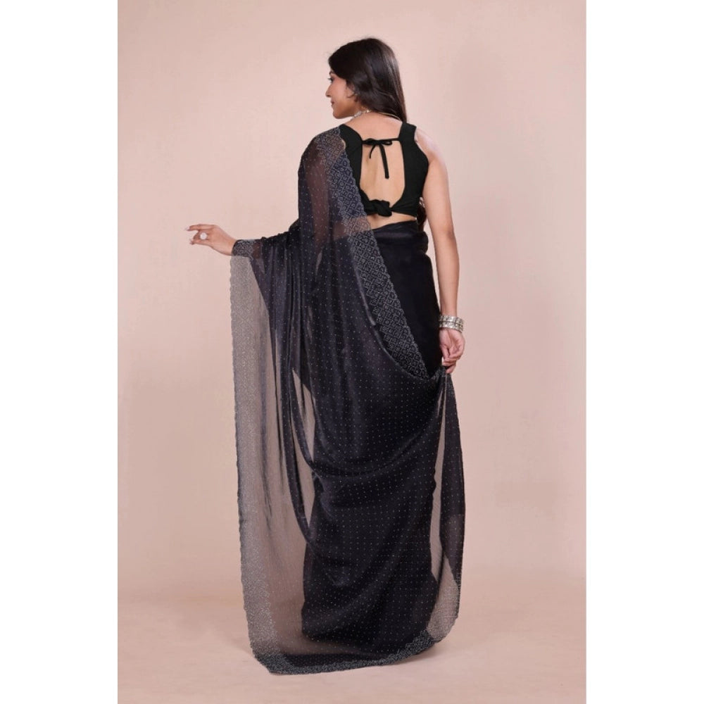 Seduva Women's Jimmy choo Embellished Bollywood Saree With Unstitched Blouse 5.5Mtr (Black)