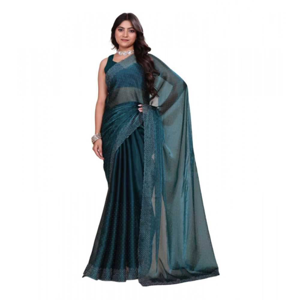 Seduva Women's Jimmy choo Embellished Bollywood Saree With Unstitched Blouse 5.5Mtr (Green)