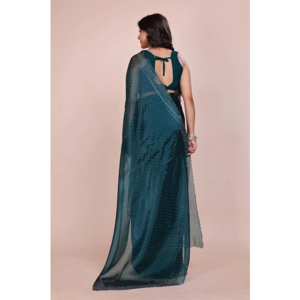 Seduva Women's Jimmy choo Embellished Bollywood Saree With Unstitched Blouse 5.5Mtr (Green)