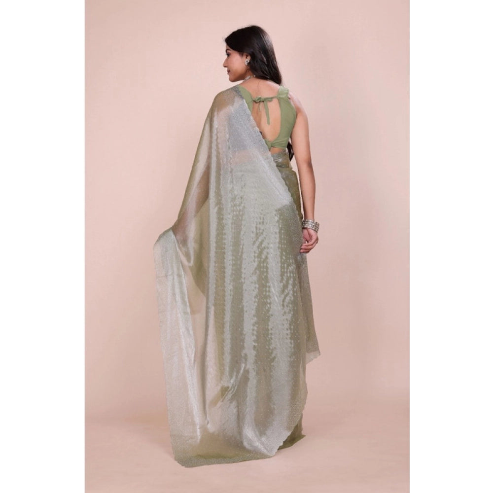 Seduva Women's Jimmy choo Embellished Bollywood Saree With Unstitched Blouse 5.5Mtr (Light Green)