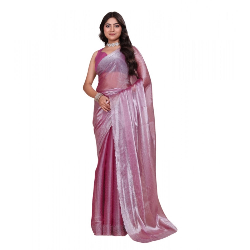 Seduva Women's Jimmy choo Embellished Bollywood Saree With Unstitched Blouse 5.5Mtr (Magenta)