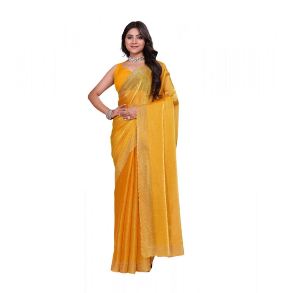 Seduva Women's Jimmy choo Embellished Bollywood Saree With Unstitched Blouse 5.5Mtr (Mustard)