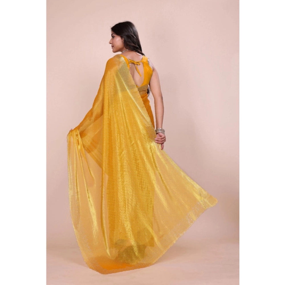 Seduva Women's Jimmy choo Embellished Bollywood Saree With Unstitched Blouse 5.5Mtr (Mustard)