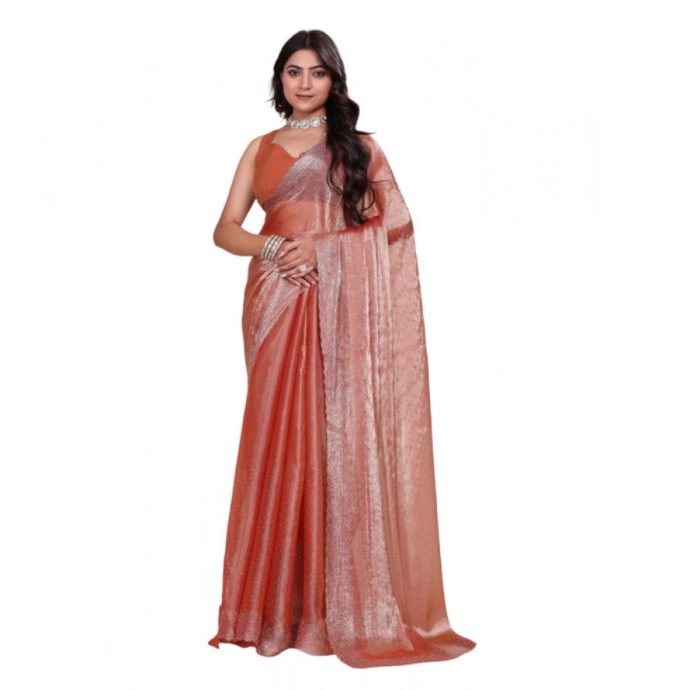 Seduva Women's Jimmy choo Embellished Bollywood Saree With Unstitched Blouse 5.5Mtr (Orange)