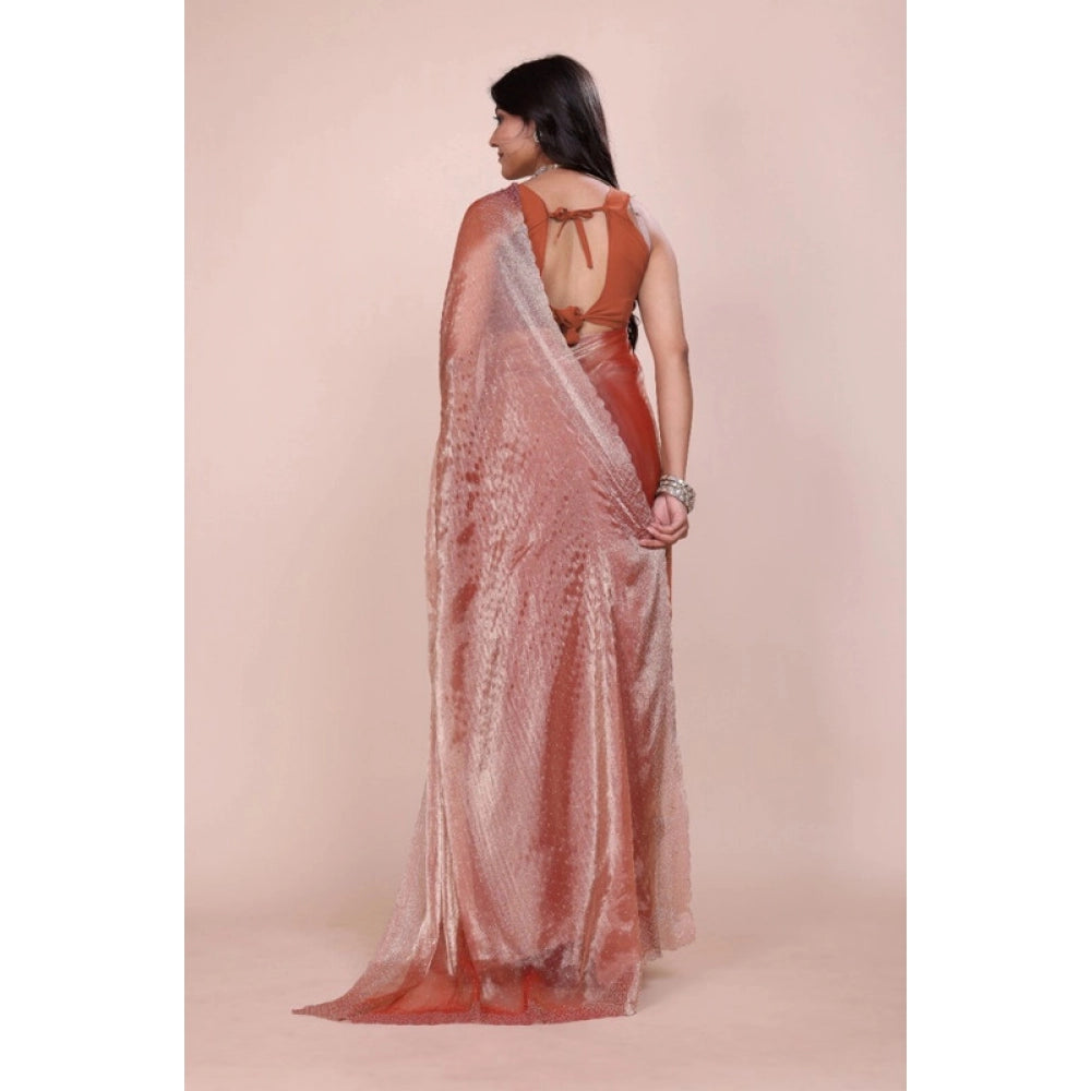 Seduva Women's Jimmy choo Embellished Bollywood Saree With Unstitched Blouse 5.5Mtr (Orange)