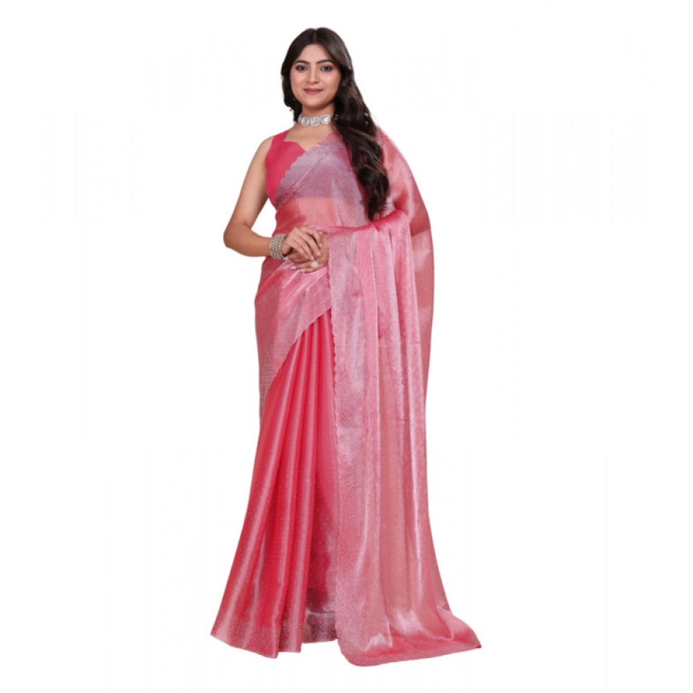 Seduva Women's Jimmy choo Embellished Bollywood Saree With Unstitched Blouse 5.5Mtr (Pink)
