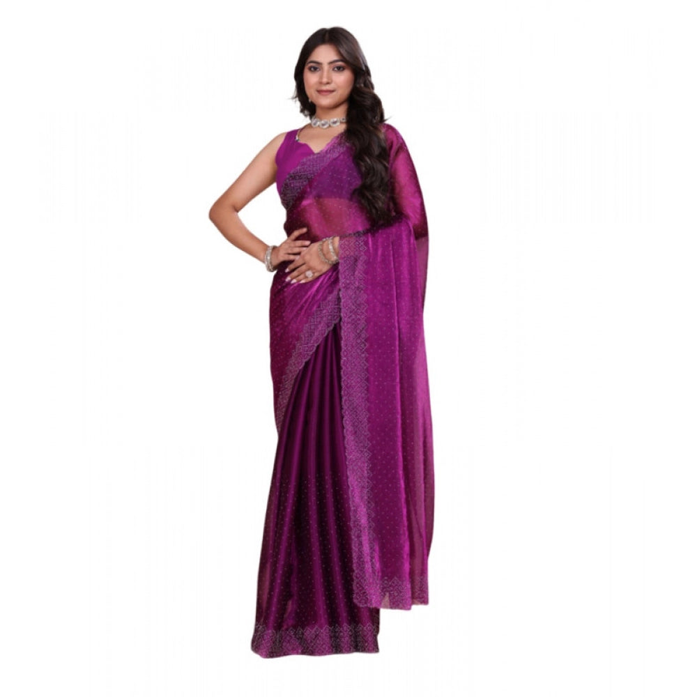 Seduva Women's Jimmy choo Embellished Bollywood Saree With Unstitched Blouse 5.5Mtr (Purple)