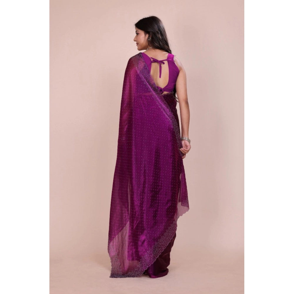 Seduva Women's Jimmy choo Embellished Bollywood Saree With Unstitched Blouse 5.5Mtr (Purple)