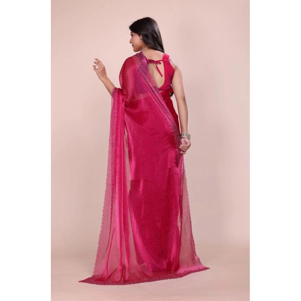 Seduva Women's Jimmy choo Embellished Bollywood Saree With Unstitched Blouse 5.5Mtr (Red)