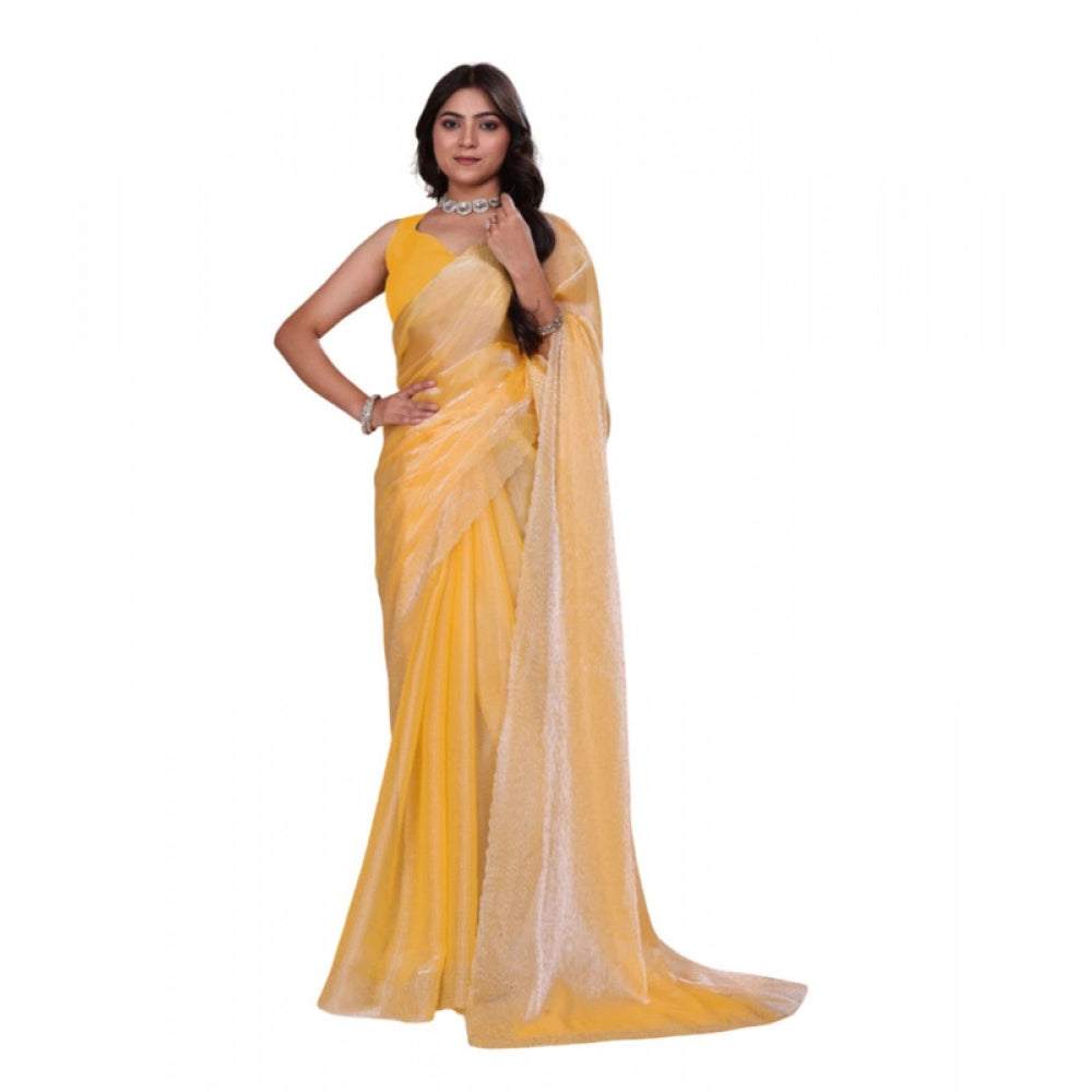 Seduva Women's Jimmy choo Embellished Bollywood Saree With Unstitched Blouse 5.5Mtr (Yellow)