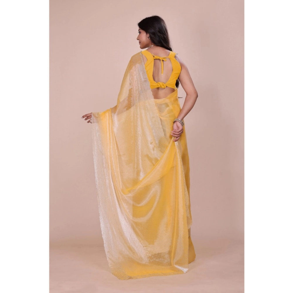 Seduva Women's Jimmy choo Embellished Bollywood Saree With Unstitched Blouse 5.5Mtr (Yellow)