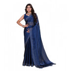 Seduva Women's Jimmy choo Embellished Bollywood Saree With Unstitched Blouse 5.5Mtr (Blue)
