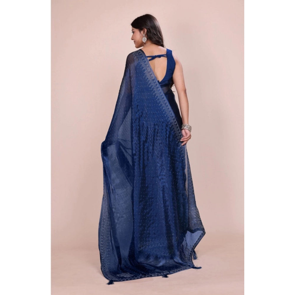 Seduva Women's Jimmy choo Embellished Bollywood Saree With Unstitched Blouse 5.5Mtr (Blue)