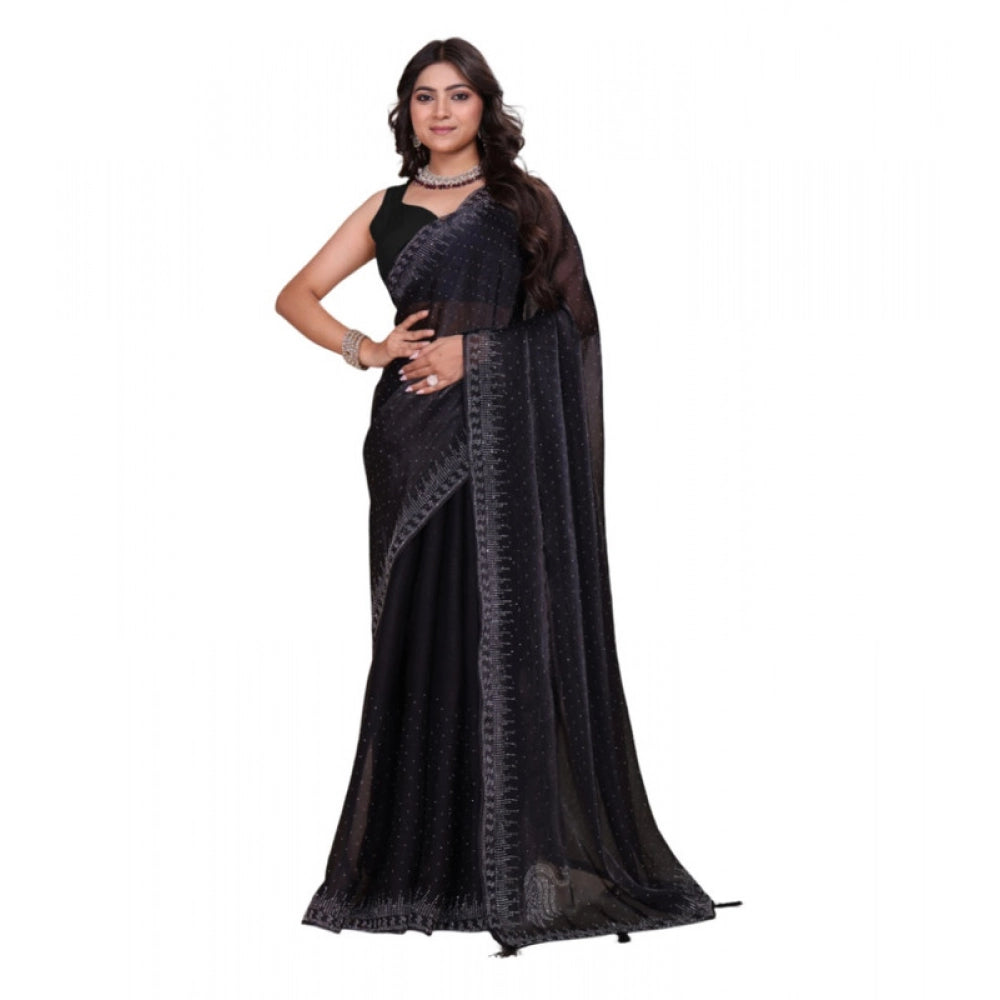 Seduva Women's Jimmy choo Embellished Bollywood Saree With Unstitched Blouse 5.5Mtr (Black)