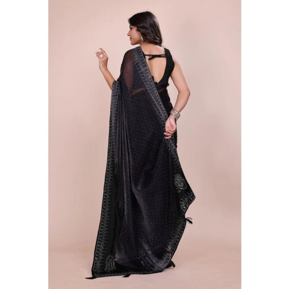 Seduva Women's Jimmy choo Embellished Bollywood Saree With Unstitched Blouse 5.5Mtr (Black)