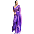 Seduva Women's Litchi silk Printed Saree With Unstitched Blouse (Purple)