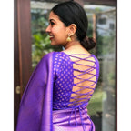 Seduva Women's Litchi silk Printed Saree With Unstitched Blouse (Purple)