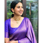 Seduva Women's Litchi silk Printed Saree With Unstitched Blouse (Purple)
