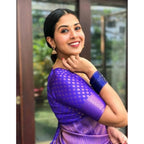 Seduva Women's Litchi silk Printed Saree With Unstitched Blouse (Purple)