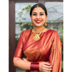 Seduva Women's Litchi silk Printed Saree With Unstitched Blouse (Red)