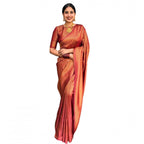 Seduva Women's Litchi silk Printed Saree With Unstitched Blouse (Red)