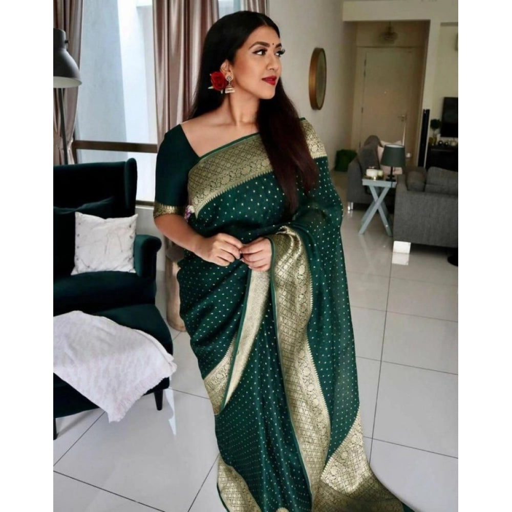 Seduva Women's Litchi silk Printed Saree With Unstitched Blouse (Green)