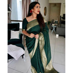 Seduva Women's Litchi silk Printed Saree With Unstitched Blouse (Green)