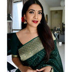 Seduva Women's Litchi silk Printed Saree With Unstitched Blouse (Green)