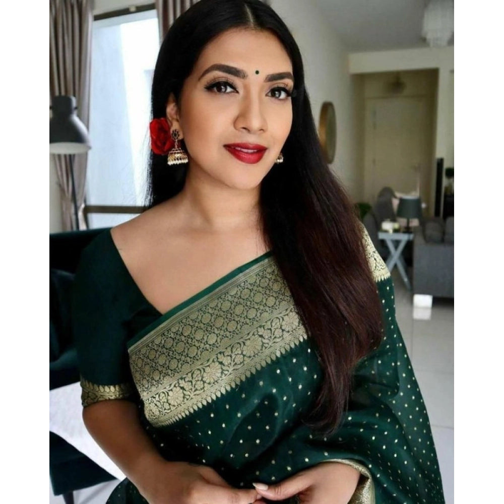 Seduva Women's Litchi silk Printed Saree With Unstitched Blouse (Green)