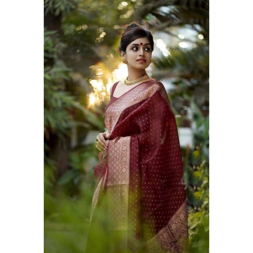 Seduva Women's Litchi silk Printed Saree With Unstitched Blouse (Maroon)