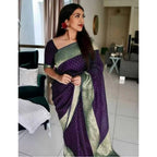 Seduva Women's Litchi silk Printed Saree With Unstitched Blouse (Purple)