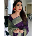 Seduva Women's Litchi silk Printed Saree With Unstitched Blouse (Purple)