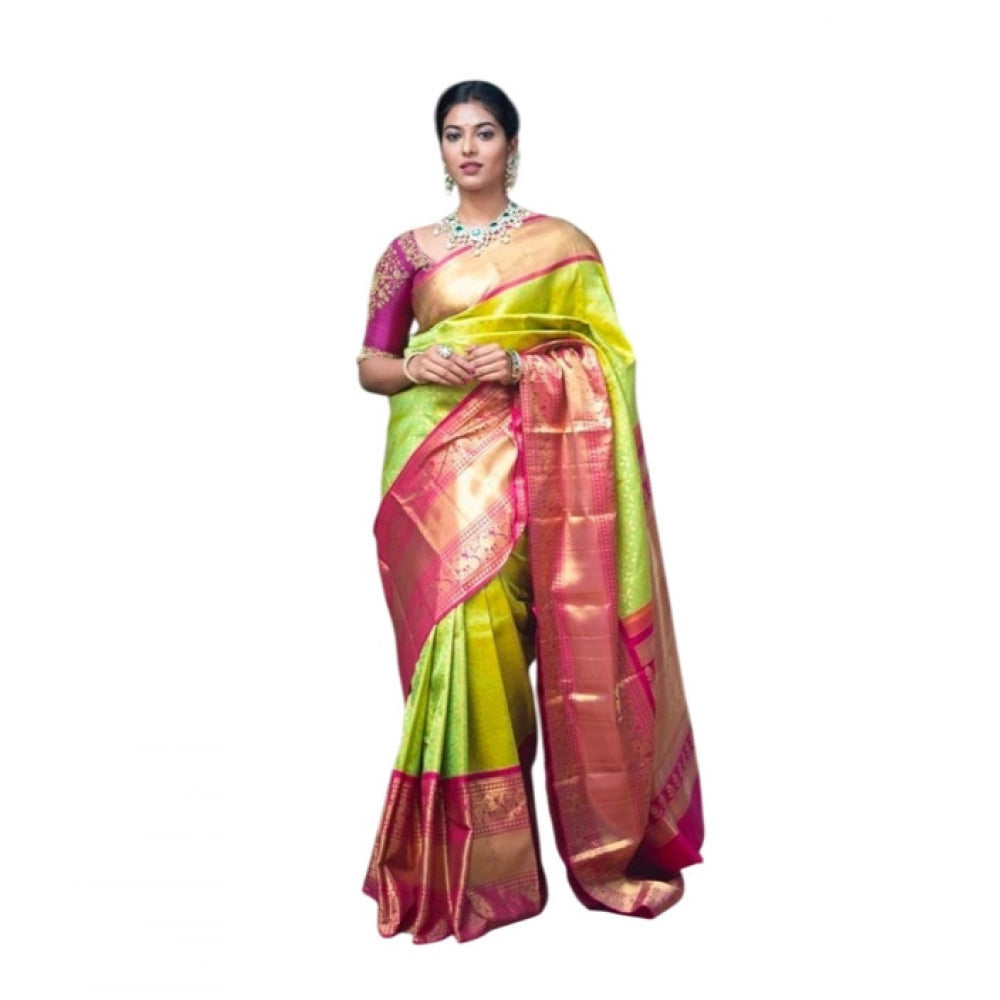 Seduva Women's Litchi silk Printed Saree With Unstitched Blouse (Green)