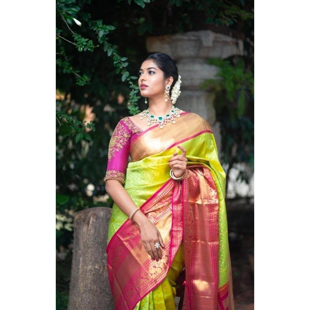 Seduva Women's Litchi silk Printed Saree With Unstitched Blouse (Green)