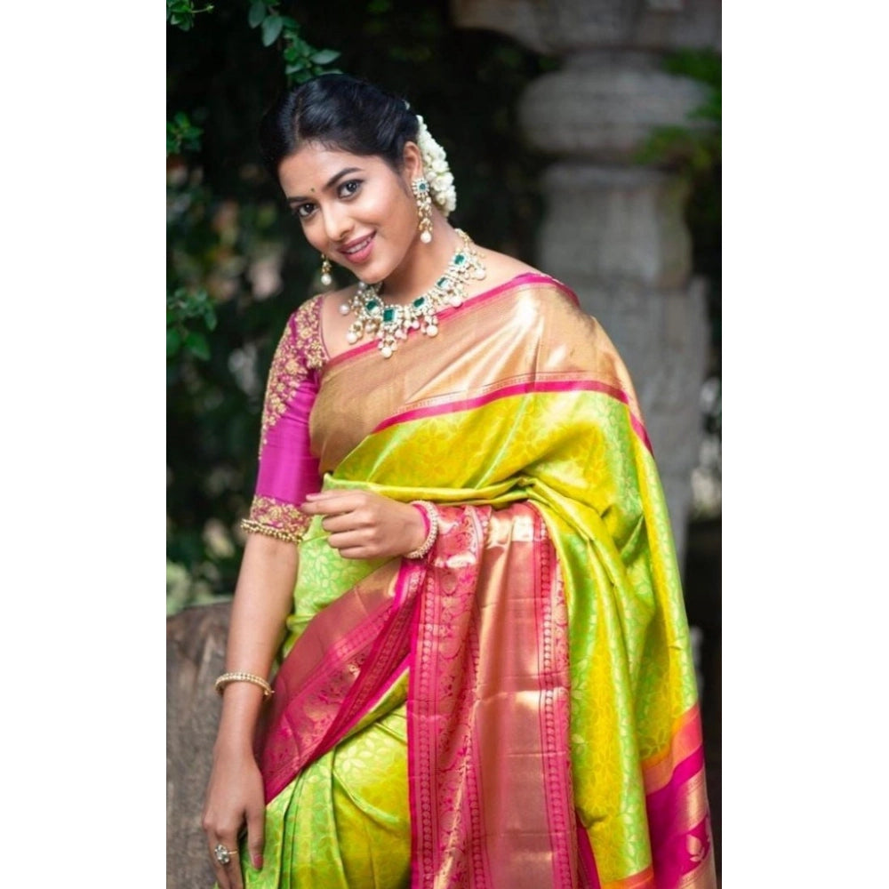 Seduva Women's Litchi silk Printed Saree With Unstitched Blouse (Green)