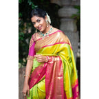 Seduva Women's Litchi silk Printed Saree With Unstitched Blouse (Green)