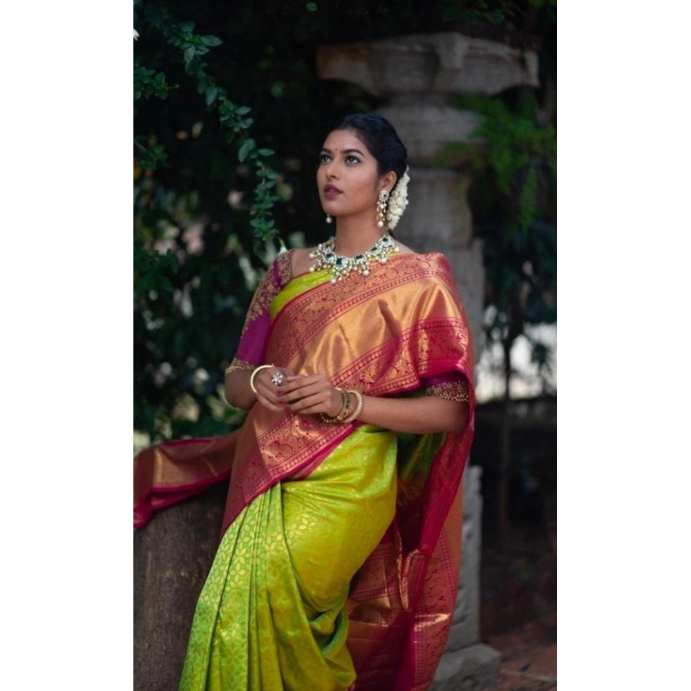 Seduva Women's Litchi silk Printed Saree With Unstitched Blouse (Green)