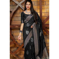 Seduva Women's Litchi silk Printed Saree With Unstitched Blouse (Black)