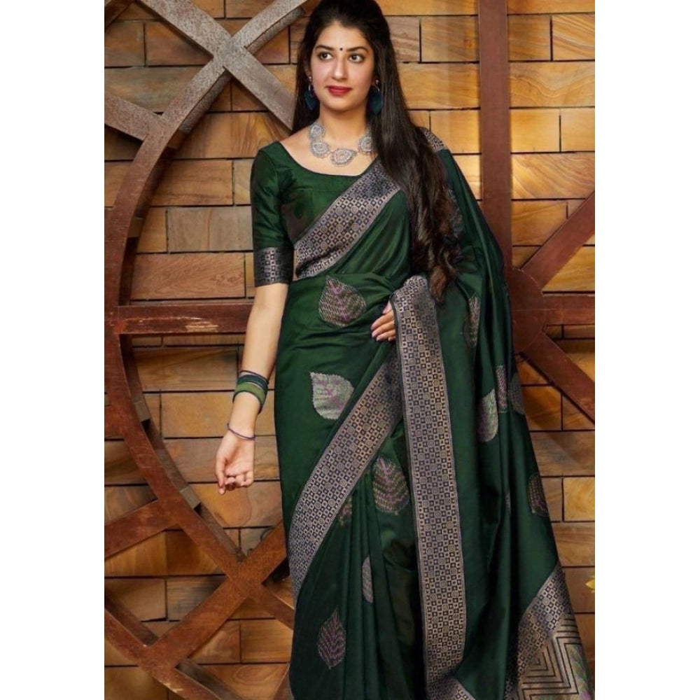Seduva Women's Litchi silk Printed Saree With Unstitched Blouse (Green)