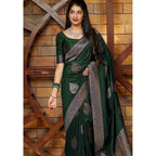 Seduva Women's Litchi silk Printed Saree With Unstitched Blouse (Green)