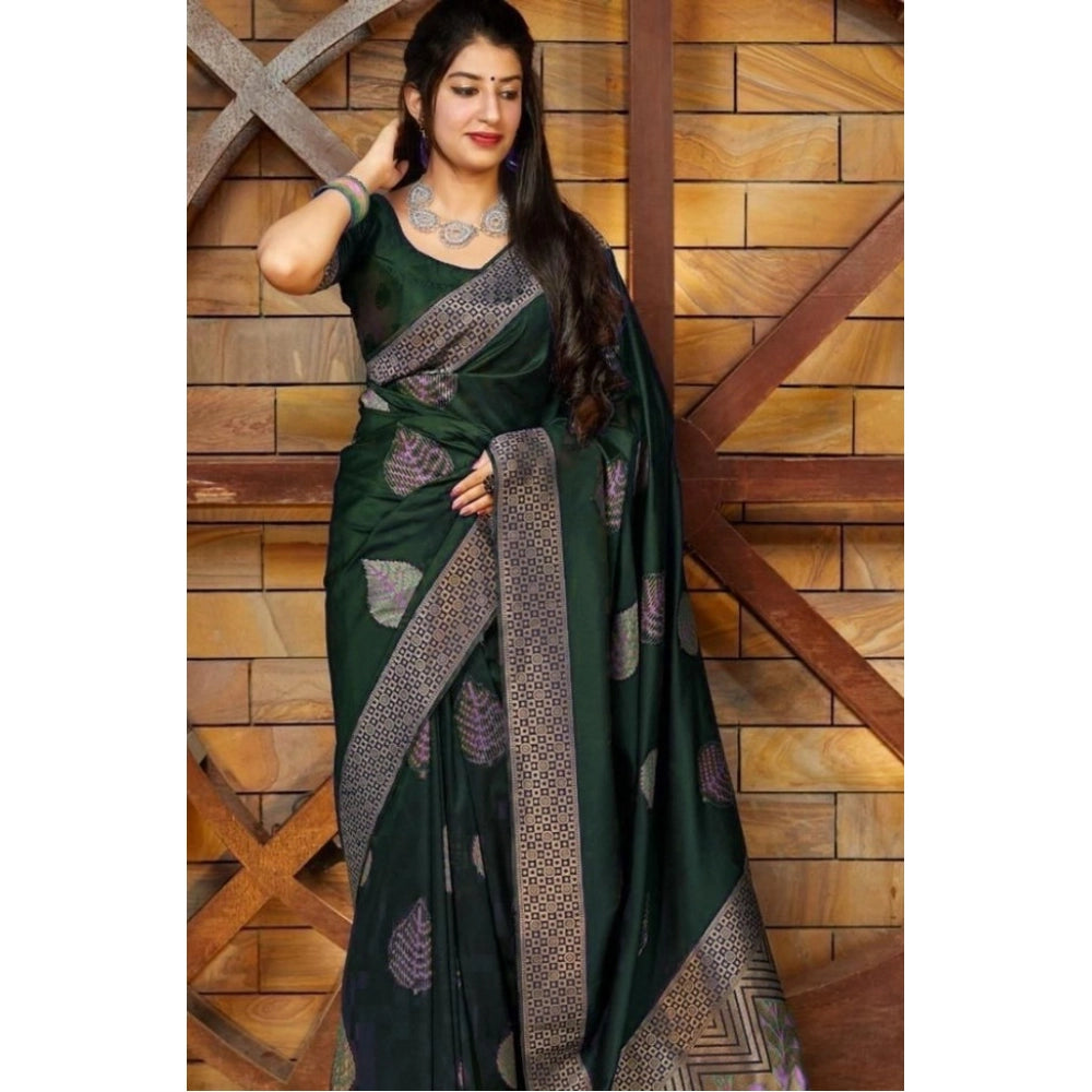 Seduva Women's Litchi silk Printed Saree With Unstitched Blouse (Green)