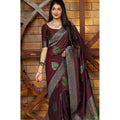 Seduva Women's Litchi silk Printed Saree With Unstitched Blouse (Maroon)