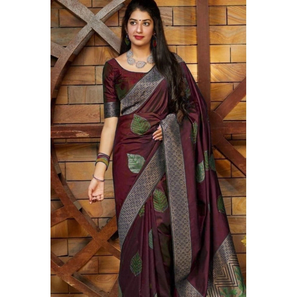 Seduva Women's Litchi silk Printed Saree With Unstitched Blouse (Maroon)