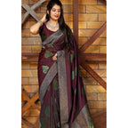 Seduva Women's Litchi silk Printed Saree With Unstitched Blouse (Maroon)