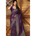 Seduva Women's Litchi silk Printed Saree With Unstitched Blouse (Purple)