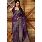 Seduva Women's Litchi silk Printed Saree With Unstitched Blouse (Purple)