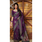 Seduva Women's Litchi silk Printed Saree With Unstitched Blouse (Purple)