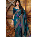 Seduva Women's Litchi silk Printed Saree With Unstitched Blouse (Rama Blue)