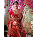 Seduva Women's Litchi silk Printed Saree With Unstitched Blouse (Red)